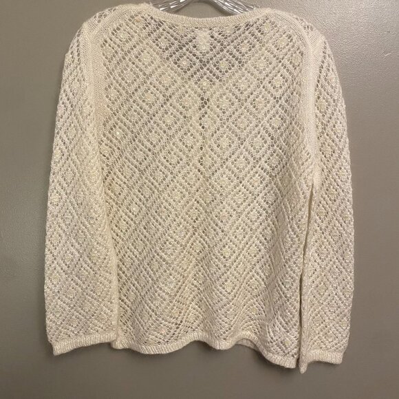 Banana Republic Caridgan Size Med Wool blend Open Knit Cream 2000s Y2K - Picture 5 of 11